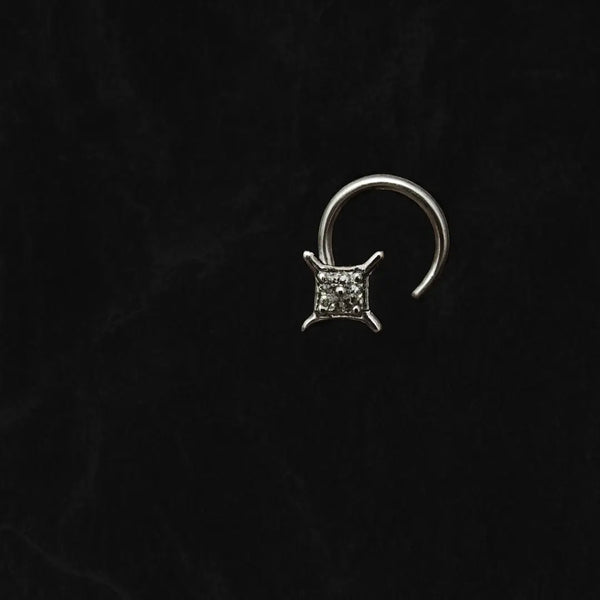 925 Silver Square Diamond Nose Pin for Women & Girls