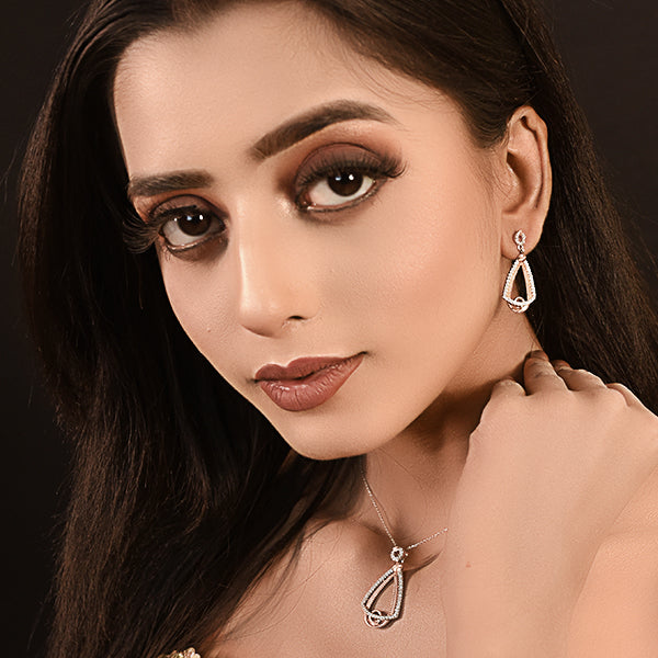Rose Gold & Silver Sparkling Pendant and Earrings