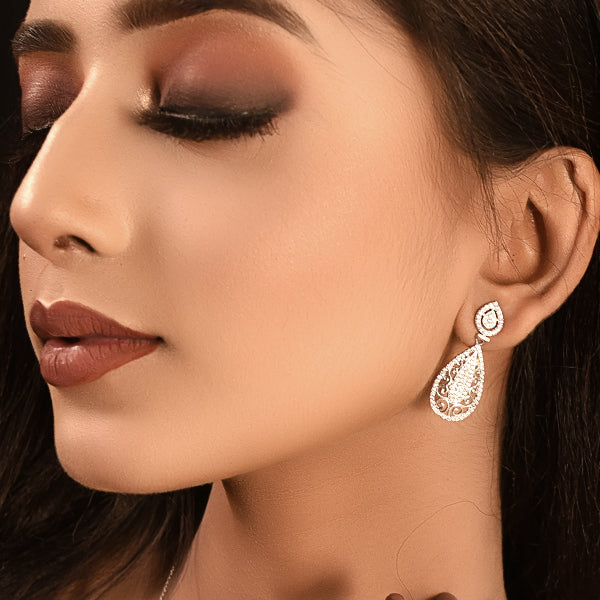 Silver Pendant & Earrings with Sparkling Stones