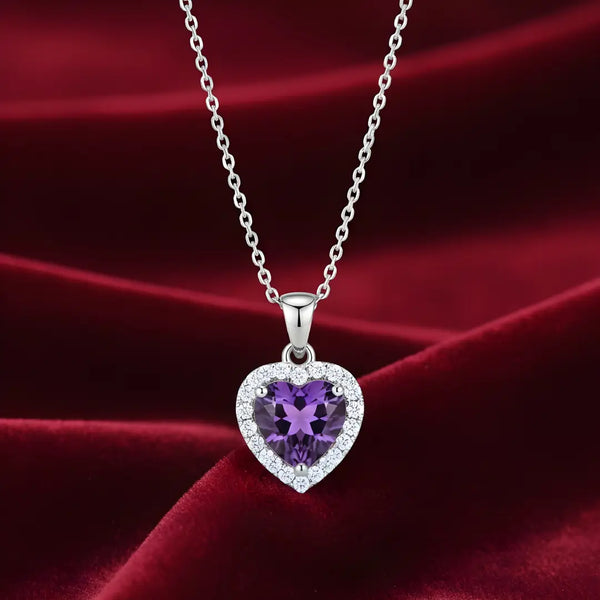 925 Sterling Silver Amethyst Heart Chain Pendant for Women