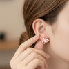 KOLRT-Elegant Rose Gold Flower Stud Earrings with Pearls & Pink Gemstones