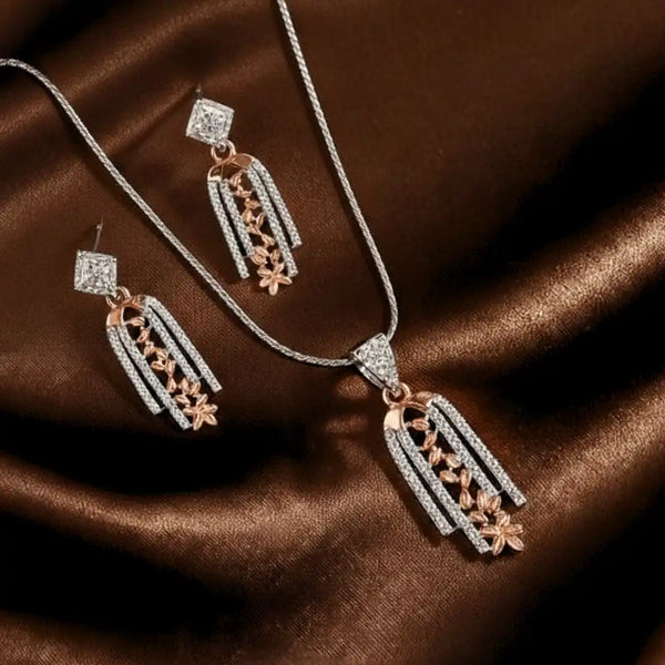 Elegant Two-Tone Drop Pendant & Earrings