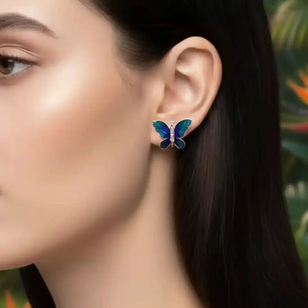 Silver Earrings for Women – Blue Wings with Sparkling Details