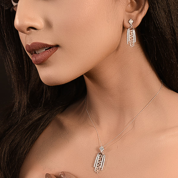 Elegant Two-Tone Drop Pendant & Earrings