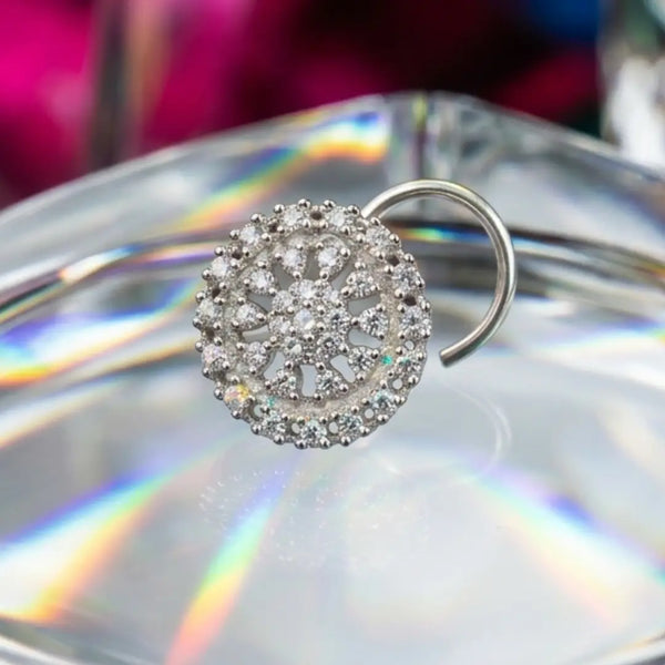 925 Silver Round Floral Pattern Nose Pin for Women
