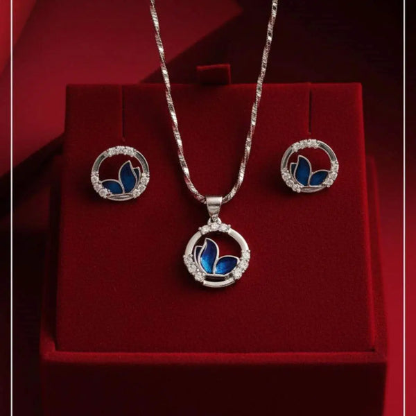 Elegant Silver Butterfly Pendant with Matching Stud Earrings Set
