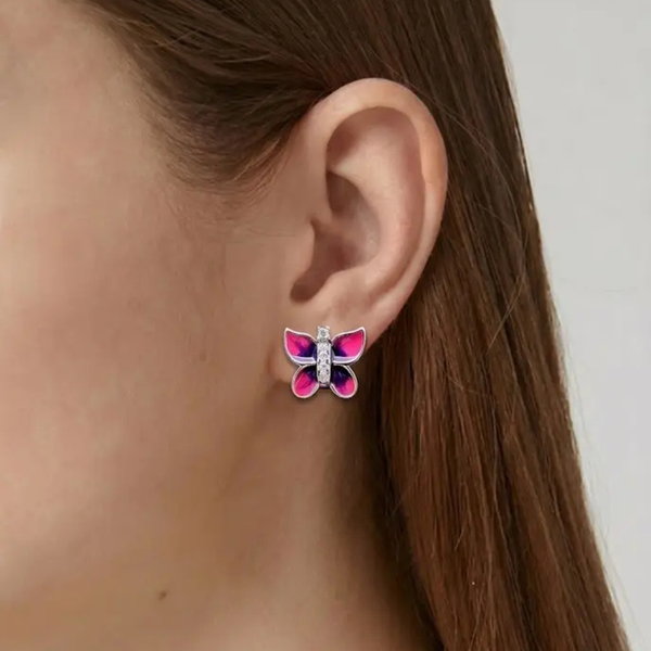 925 Sterling Silver Pink & Purple Butterfly Stud Earrings for Girls