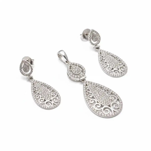 Silver Pendant & Earrings with Sparkling Stones
