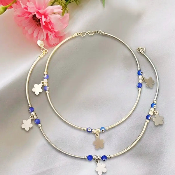Elegant 925 Sterling Silver Women’s Anklet with Floral Charms