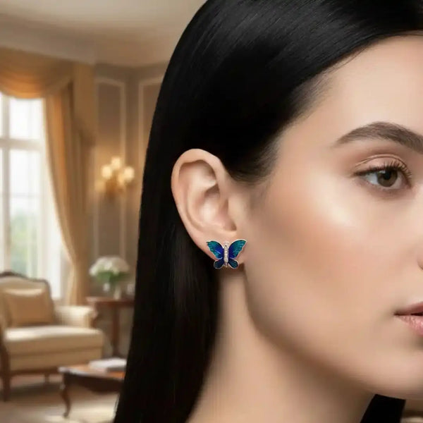 Silver Earrings for Women – Blue Wings with Sparkling Details