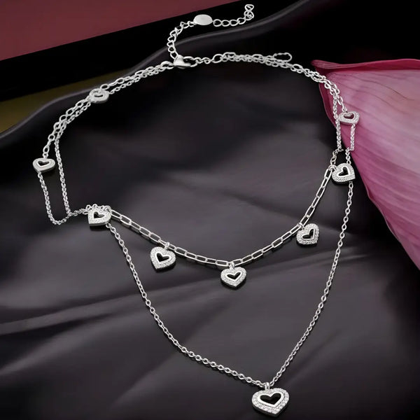 Romantic Heart Charm Layered 925 Silver Women’s Necklace