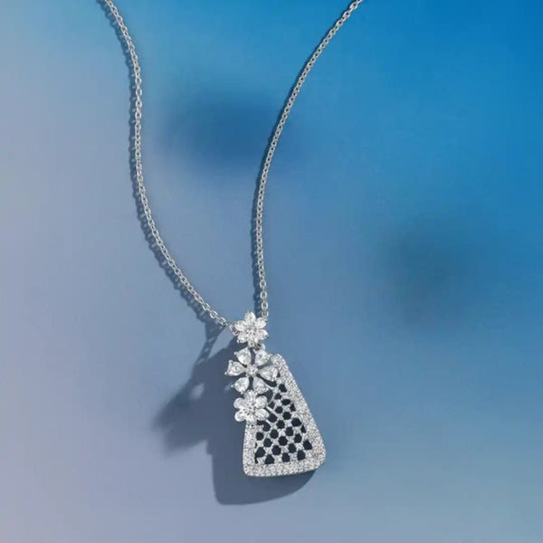 Floral Elegance Silver Triangle Jewelry Set