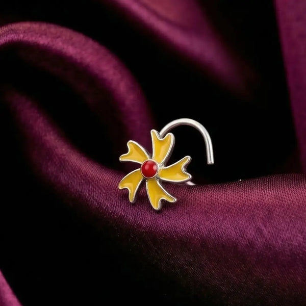 Elegant Silver Nose Stud – Yellow Petal Floral Style