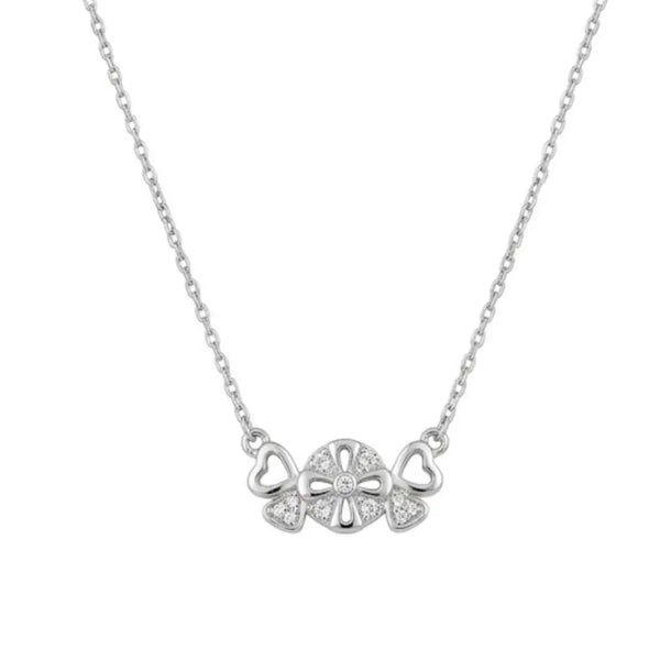 “Sparkling Hearts & Flower Pendant Necklace – Elegant Silver-Tone Charm”
