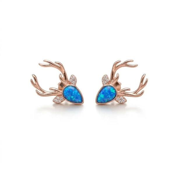 925 Silver Reindeer Antler Blue Opal Stud Earrings for Women | KOLRT