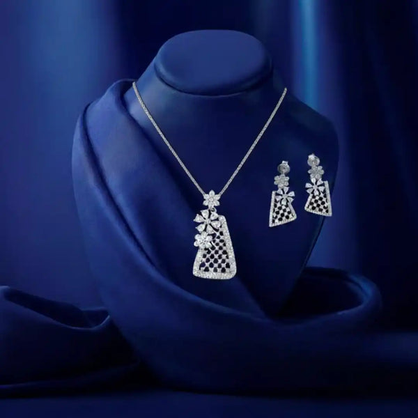 Floral Elegance Silver Triangle Jewelry Set