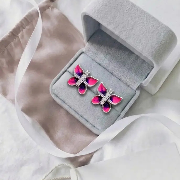 925 Sterling Silver Pink & Purple Butterfly Stud Earrings for Girls