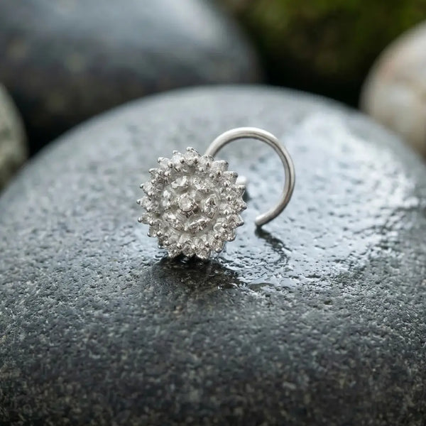 925 Silver Floral Cluster Nose Pin for Women