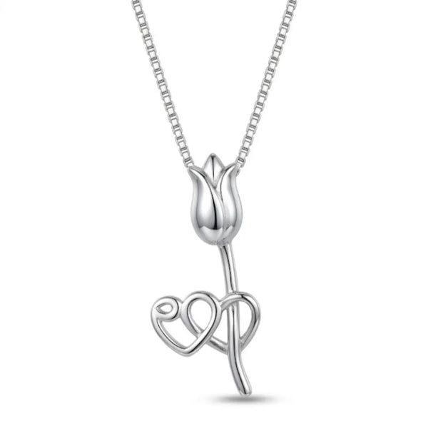Delicate Tulip with Twin Hearts Pendant