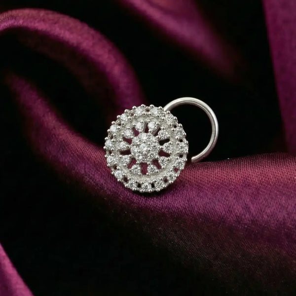925 Silver Round Floral Pattern Nose Pin for Women