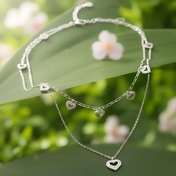 Romantic Heart Charm Layered 925 Silver Women’s Necklace